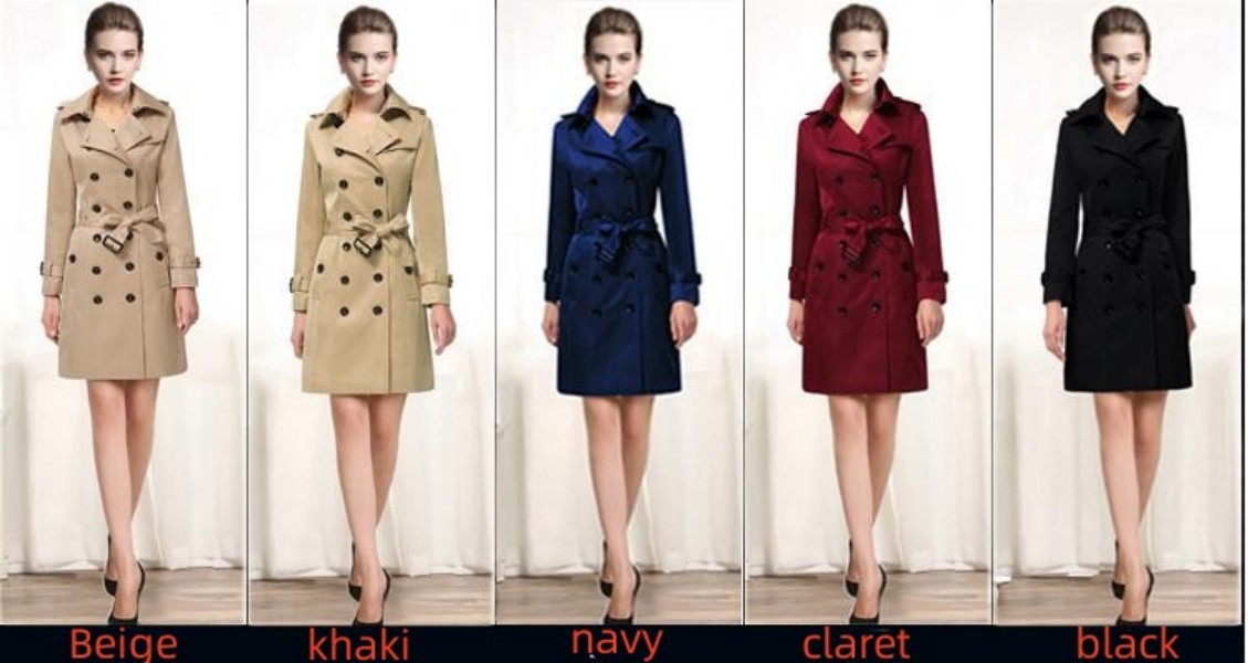 WITH LOGO British Style Trench Coat For Women New Women's Coats Spring And Autumn Double Button Over Coat Long Plus Size XS-3XL Women's Tren