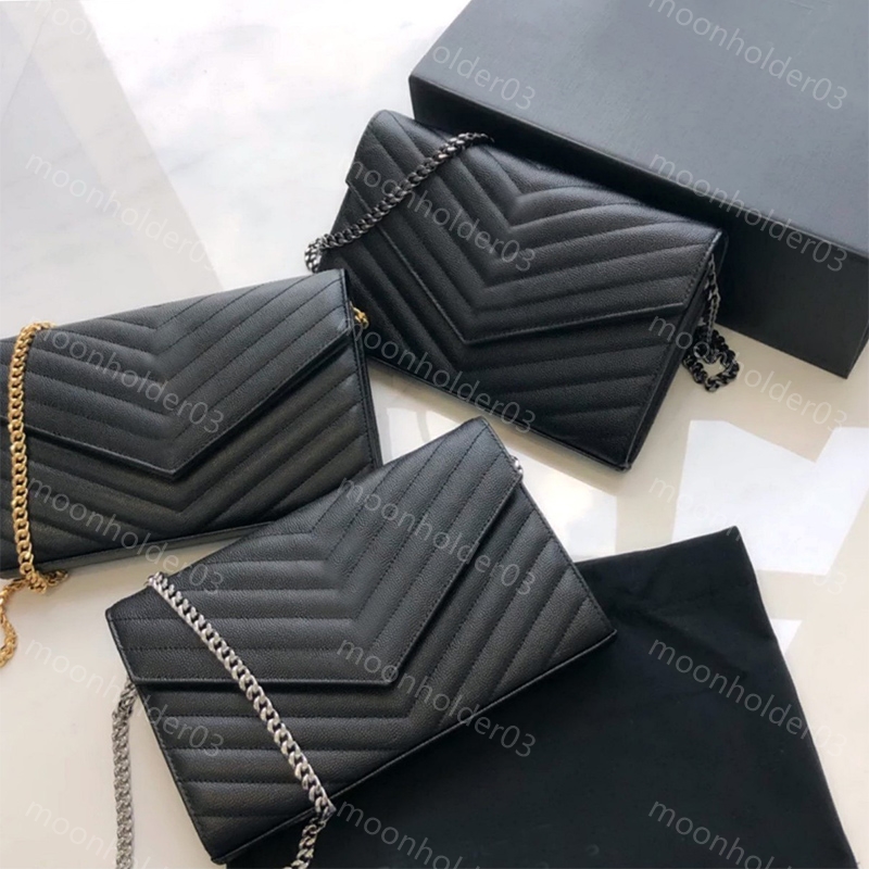 Designer shoulder bags Luxury chain purse fashion clutch lady cowhide handbags women messenger cross body card holder Flap tote in grain de poudre embossed wallet