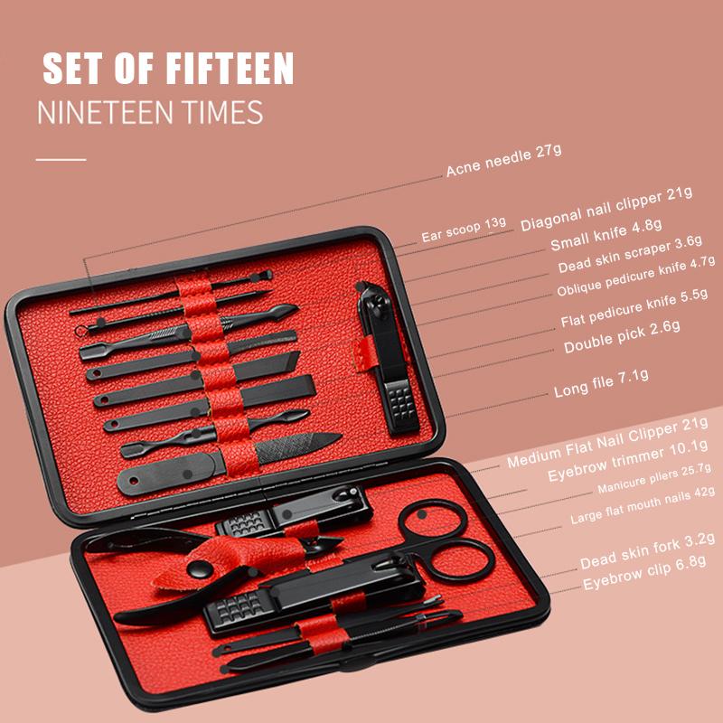 Nail Art Kits Manicure Pedicure Set Clippers 15Pcs Stainless Steel Kit Tools For Cutter With Portable Case LDO