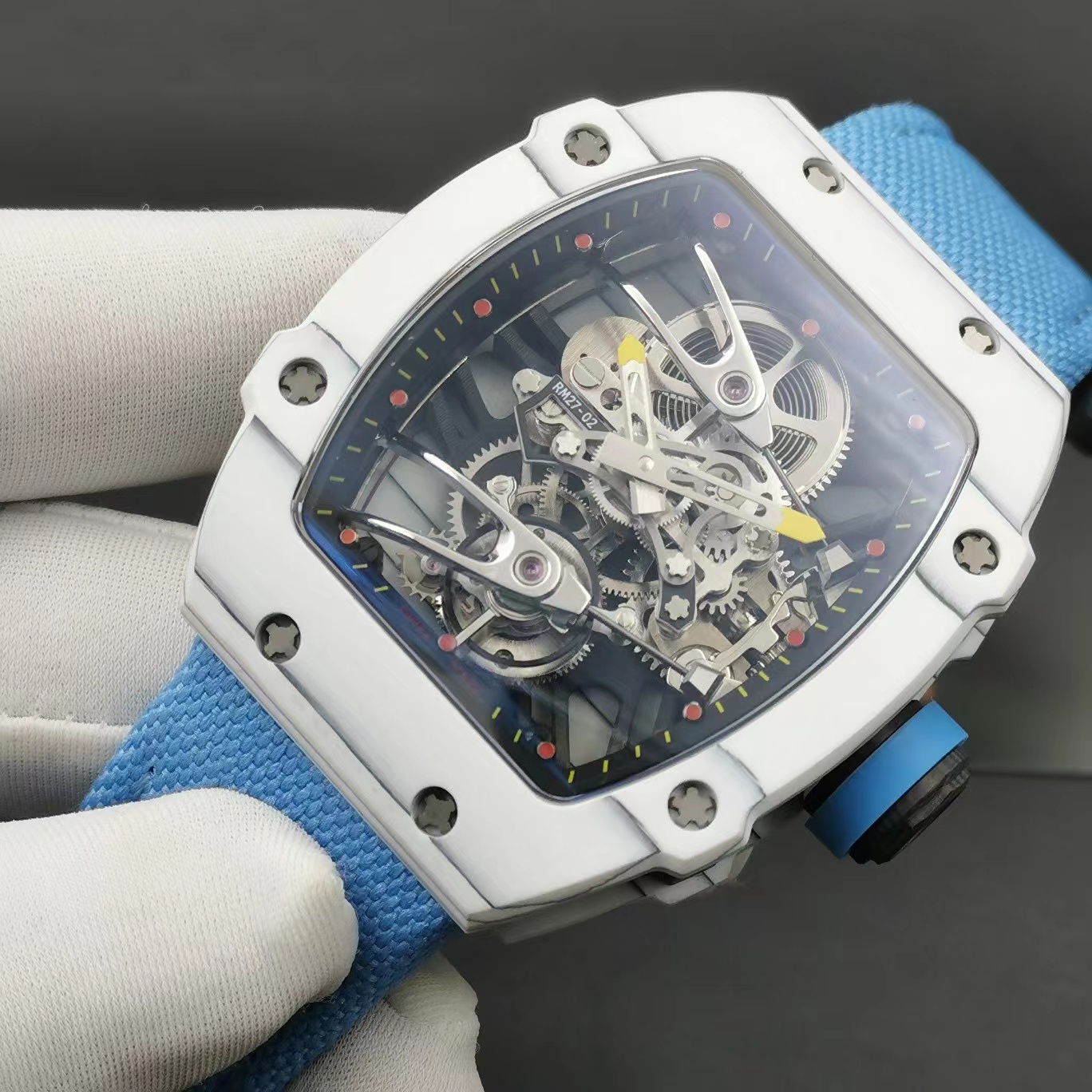 Sport Tourbillon Watch RM27-02 All-carbon fiber Case Sapphire Crystal Mirror Back Fast-rotating clockwork case provides up to 52 hours of power storage, As shown
Sport Tourbillon Watch RM27-02 All-carbon fiber Case Sapphire Crystal Mirror Back Fast-rotating clockwork case provides up to 52 hours of power storage, As shown