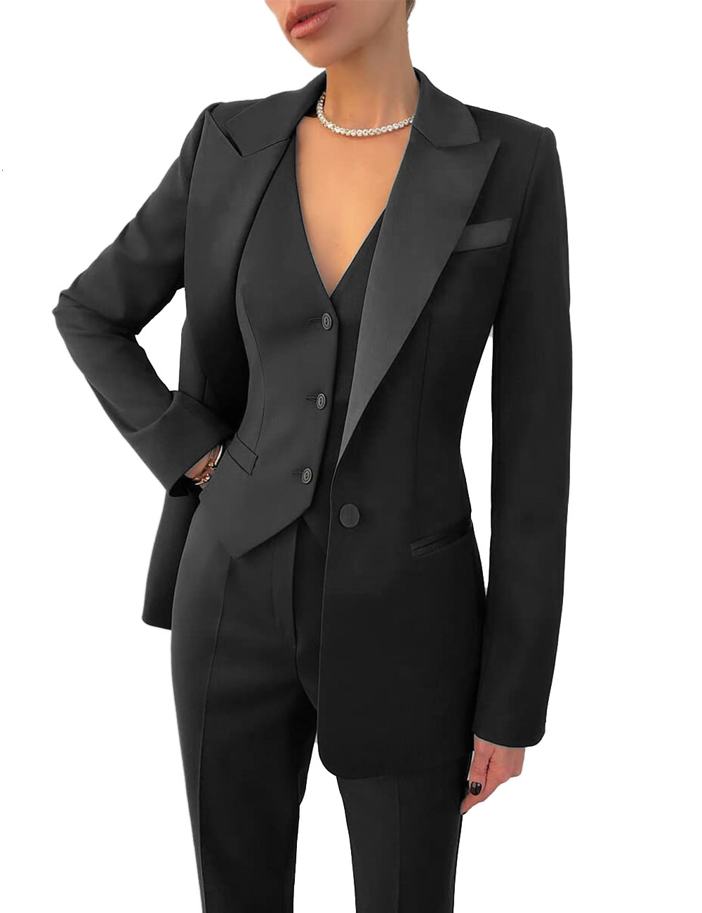 Womens Suits Blazers Formal Business Women Suit Set Office Work 3 Pieces Set Notch Lapel Single Breasted Vest Lady Suits Wedding Tuxedos Party 230227, Black
Womens Suits Blazers Formal Business Women Suit Set Office Work 3 Pieces Set Notch Lapel Single Breasted Vest Lady Suits Wedding Tuxedos Party 230227, Black