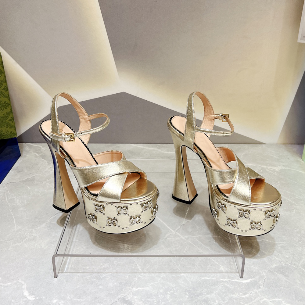 new waterproof platform sandals with interlocking embellished cross ankle strap horseshoe heels g stud open toe 15 5cm designer gg gucciis guccis 7RKL