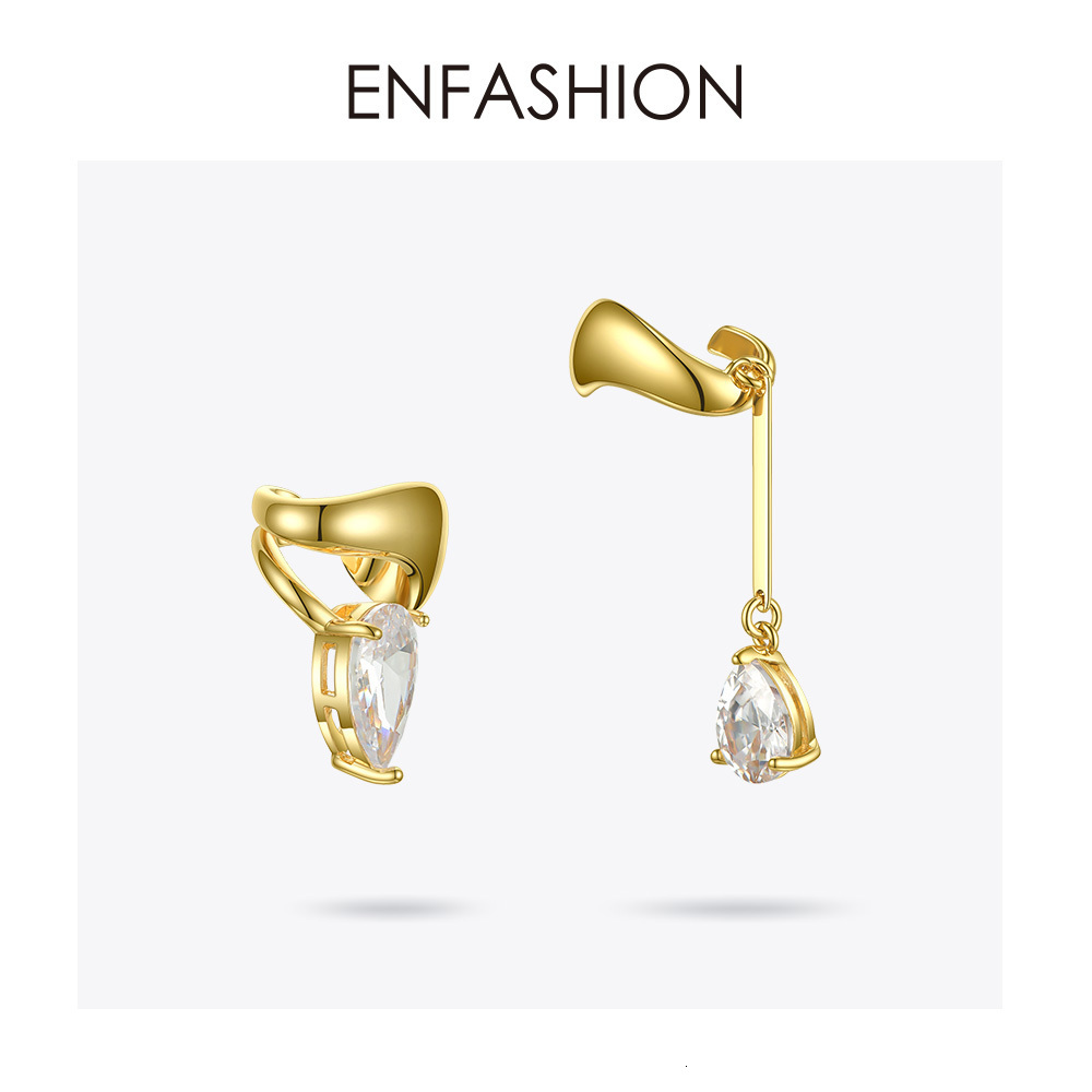 Ear Cuff ENFASHION Asymmetric Water Droplets Crystal Ear Cuff Clip On Earrings For Women Gold Color Earcuff Earings Fashion Jewelry E1151 230228