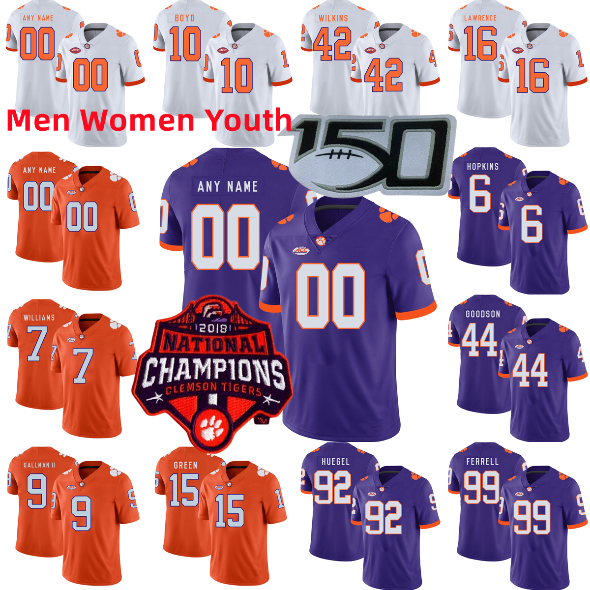 Custom S-6XL NCAA College Clemson Tigers Football Jersey 2 Kelly Bryant 3 Xavier Thomas 4 Deshaun Watson 5 DJ Uiagalelei 9 Travis Etienne Jr. 11 Isaiah Simmons 13 Renfrow, Men add 2 patch
Custom S-6XL NCAA College Clemson Tigers Football Jersey 2 Kelly Bryant 3 Xavier Thomas 4 Deshaun Watson 5 DJ Uiagalelei 9 Travis Etienne Jr. 11 Isaiah Simmons 13 Renfrow, Men add 2 patch