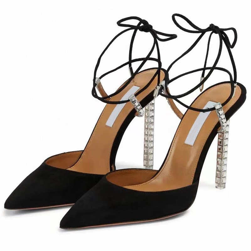 Aquazzura Crystal decorative High heeled sandal 11CM rhinestone -encrusted strap spool Heels sky-high heel for women summer luxury designers shoes size35--42