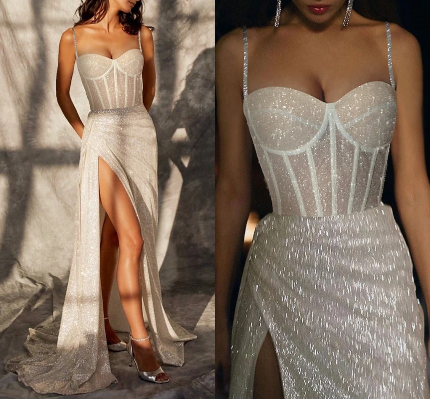 Sexy Sparkle Mermaid Evening Dress Straps Sweetheart Sequined Slit Long Prom Formal Party Gowns for Women Abendkleider Robes de Soiree