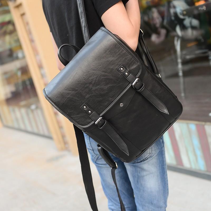 Backpack Multifunctional Vintage Waterproof Men School Bags Leather Backpacks Travel Retro 15.6 Inch