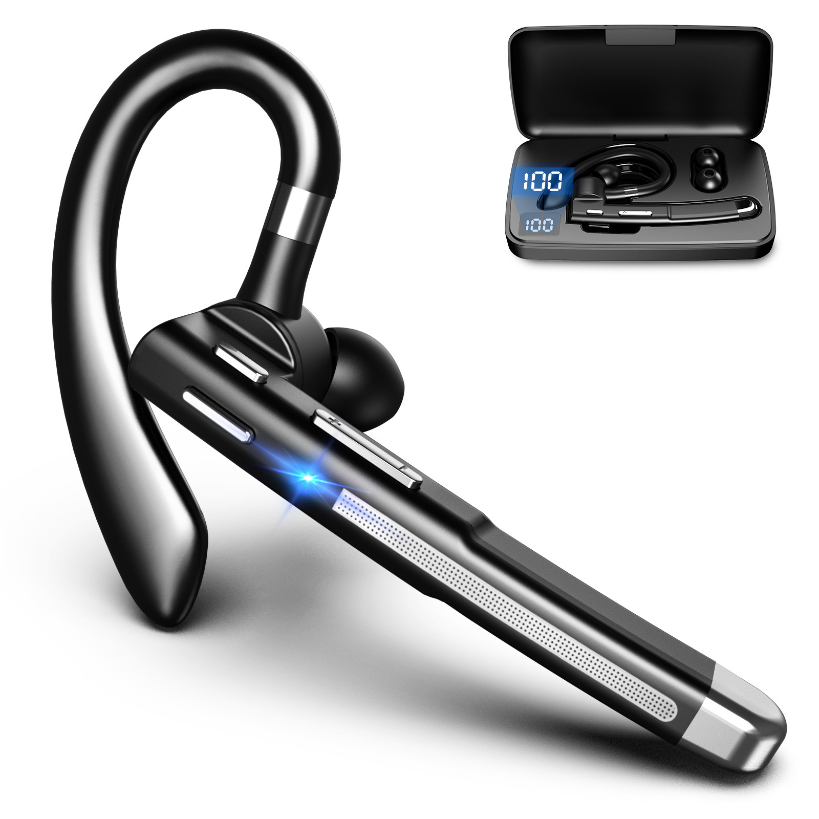 Wireless Business Headphones Single Ear Call Bluetooth Headset Earpiece with Charging Case V5.0 Hand-Free Earbud for Trucker Office with Mic for 