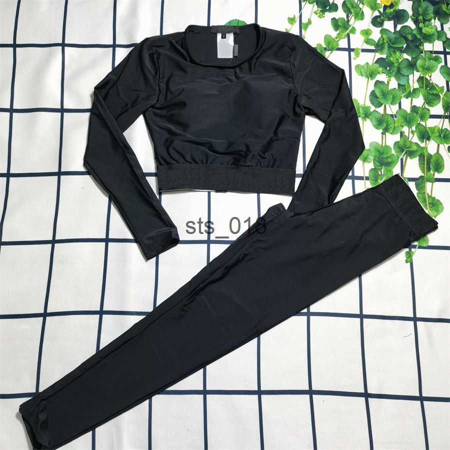 Swim wear Cheetah Swim Wear Women's Two Piece Pants Tracksuits Yoga Suits Leopard Black Print Long Sleeves Waist Slim Leggings Sport Suit T230228