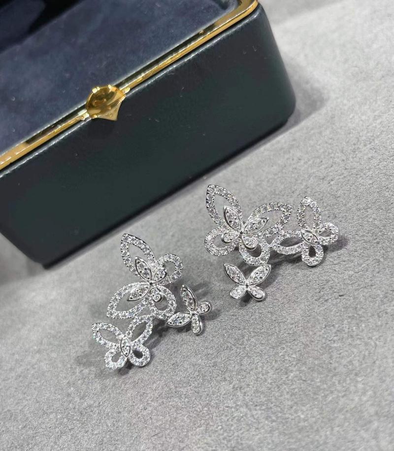 Stud Earrings Fashion Womens Three Butterfly Pear Zircon Earring 925 Sterling Silver Crystal Animal Wedding Party Jewelry
