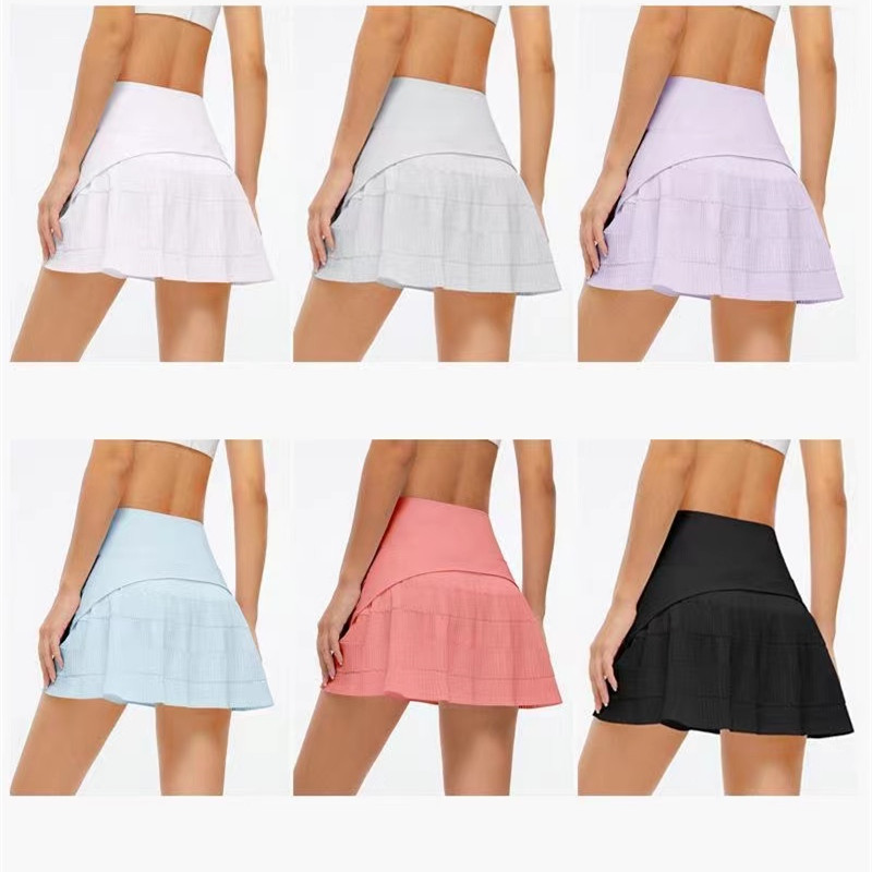Women Sport Yoga Skirts Tennis Shorts Solid Color Pleated Golf Skirt Anti Exposure Fitness Short Skirt 6 Colors
