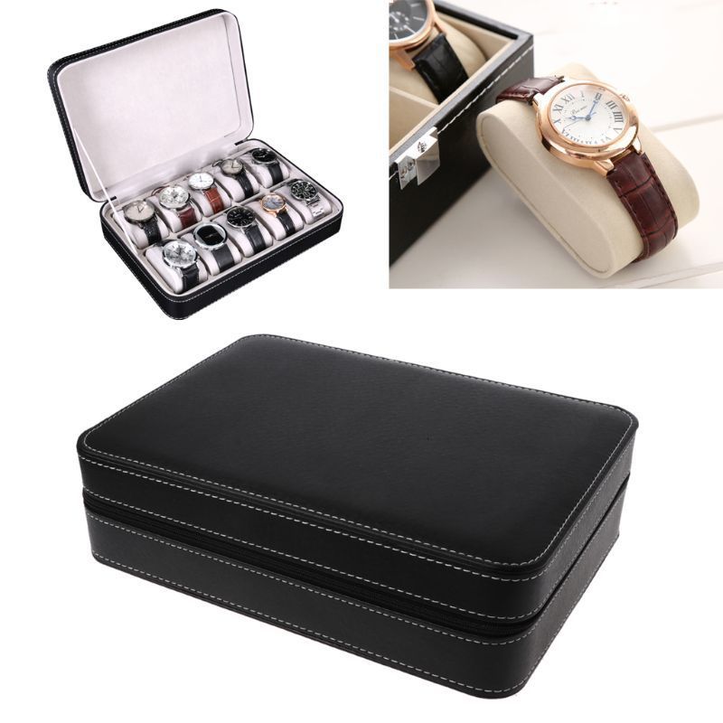 Jewelry Stand Travel Watch Case Organizer Bag Portable for Women Men Storage Box Holder Pillow 10Slot 230228