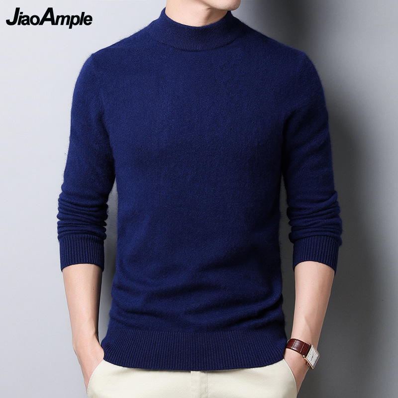 Men's Autumn Winter Soft Warm Knitted Sweater Classic Joker Solid Black Mock Neck Long Sleeve Pullovers Man Fashion Casual Tops 230228