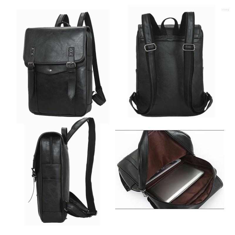 Backpack Multifunctional Vintage Waterproof Men School Bags Leather Backpacks Travel Retro 15.6 Inch