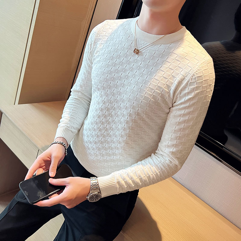 Men's Sweaters Men's Autumn/Winter Thermal Knit Sweater/Male Slim Fit Plaid Fashion Round Collar Set Head Sweaters Jumper Casual Sweater 230