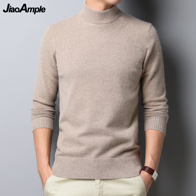 Men's Autumn Winter Soft Warm Knitted Sweater Classic Joker Solid Black Mock Neck Long Sleeve Pullovers Man Fashion Casual Tops 230228
