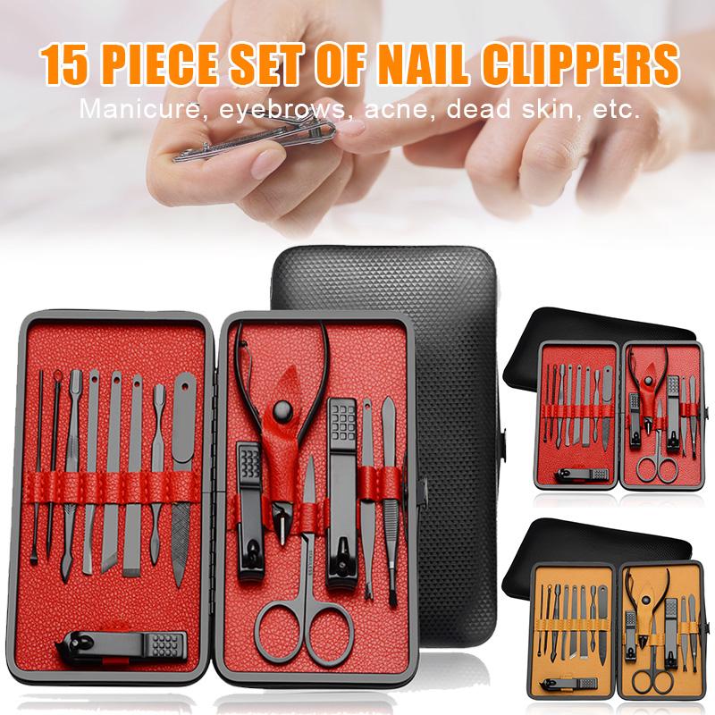 Nail Art Kits Manicure Pedicure Set Clippers 15Pcs Stainless Steel Kit Tools For Cutter With Portable Case LDO
