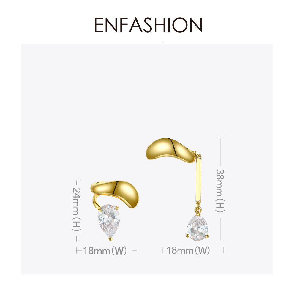 Ear Cuff ENFASHION Asymmetric Water Droplets Crystal Ear Cuff Clip On Earrings For Women Gold Color Earcuff Earings Fashion Jewelry E1151 230228