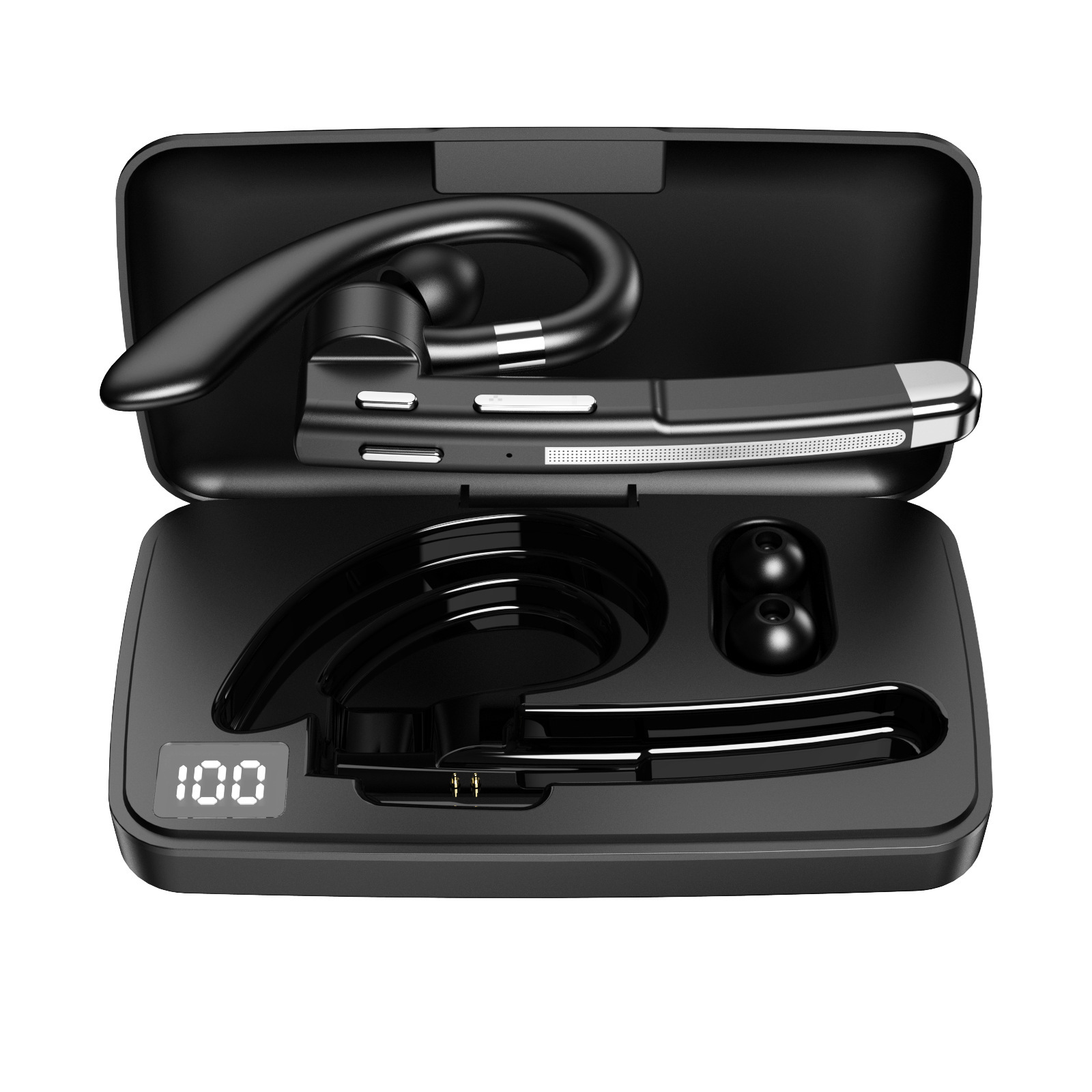 Wireless Business Headphones Single Ear Call Bluetooth Headset Earpiece with Charging Case V5.0 Hand-Free Earbud for Trucker Office with Mic for iOS A