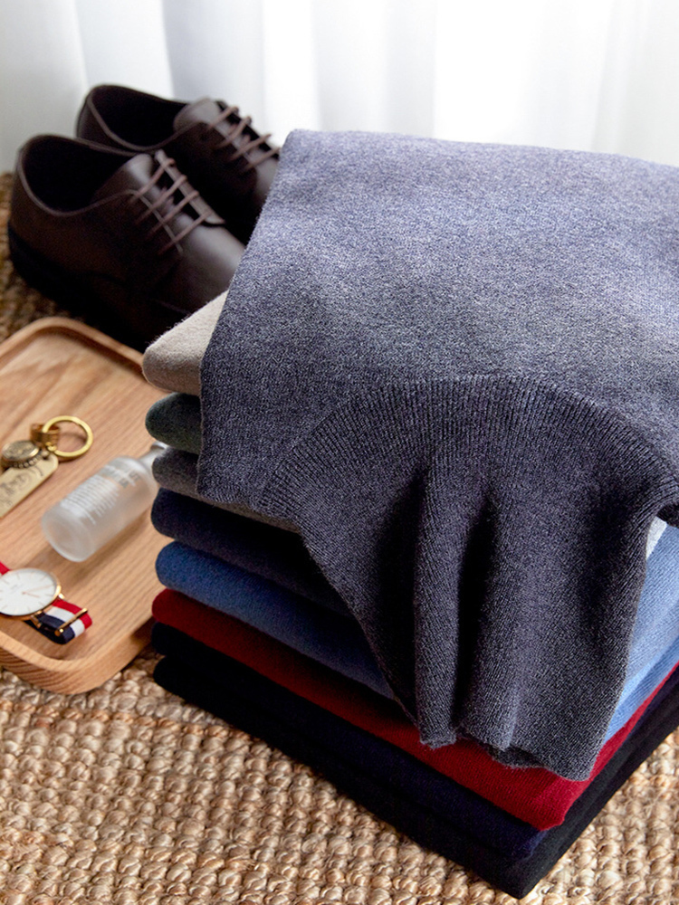 Men's Sweaters SuyaDream Mens Sweaters 100%Merino Wool 3 Necks Plain Pullovers Fall Winter Basic Top for Man Black Blue Grey 230228
