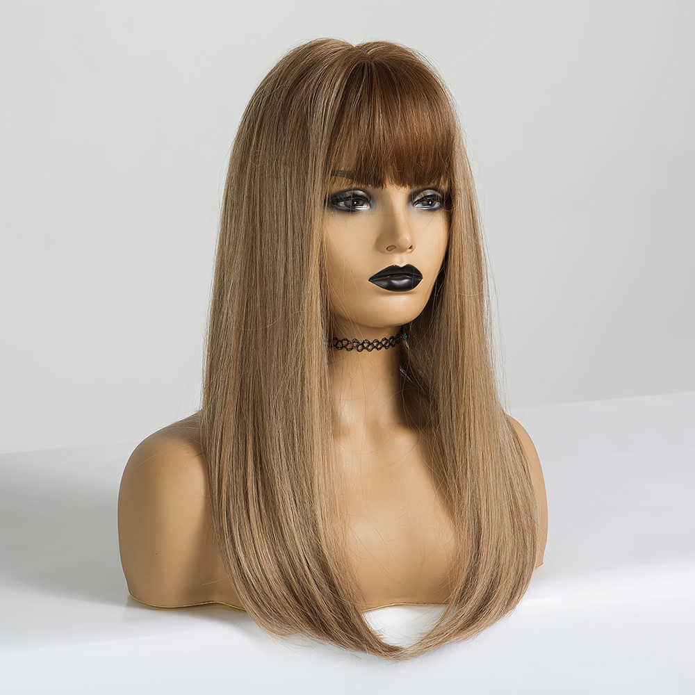 Synthetic Wigs Easihair Long Straight Synthetic Wigs for Women Brown with Bangs Daily Natural Hair Heat Resistant Christmas Gift 230227