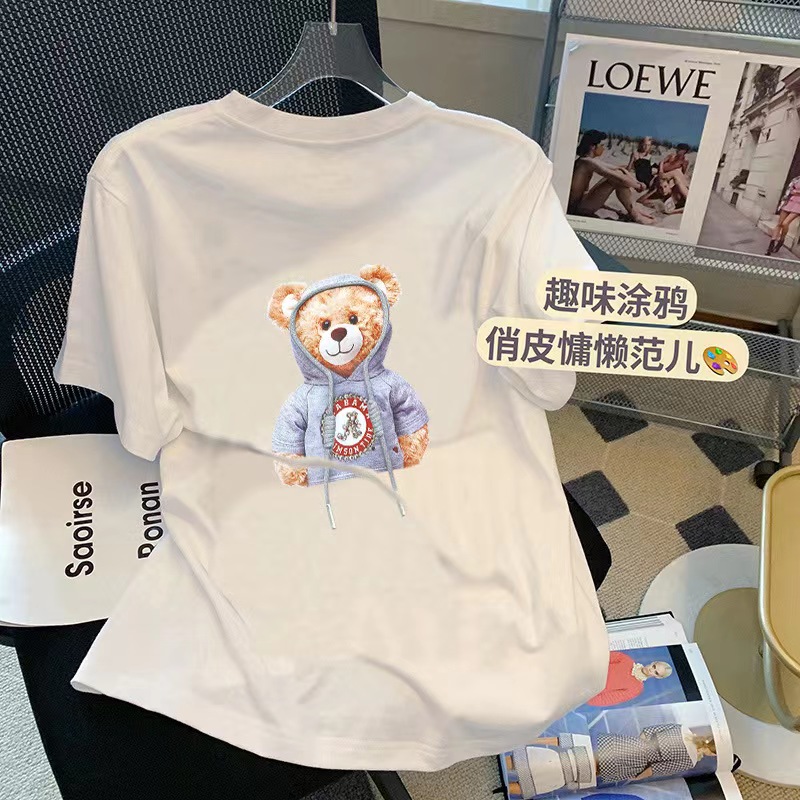 Womens Tops & Tees Summer new t shirt printing comfort colors flocking three-dimensional cartoon bear letter embroidery clothes loose short sleeves for men and women, White
Womens Tops & Tees Summer new t shirt printing comfort colors flocking three-dimensional cartoon bear letter embroidery clothes loose short sleeves for men and women, White