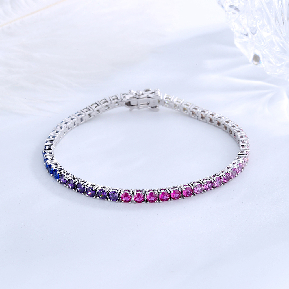 Charm Bracelets Solid Real 925 Silver 3 mm Rainbow Zircon Tennis Bracelet 15161718 cm Pretty Colorful Fine Jewelry Chain For Women 230228