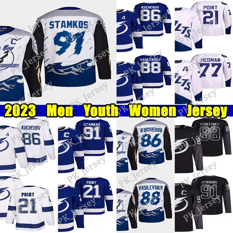 Hockey Jerseys 91 Steven Stamkos Reverse Retro hockey jersey 86 Nikita Kucherov 88 Andrei Vasilevskiy Brayden Point Victor Hedman Mikhail Sergachev Tanner Jeannot, Blue men
Hockey Jerseys 91 Steven Stamkos Reverse Retro hockey jersey 86 Nikita Kucherov 88 Andrei Vasilevskiy Brayden Point Victor Hedman Mikhail Sergachev Tanner Jeannot, Blue men