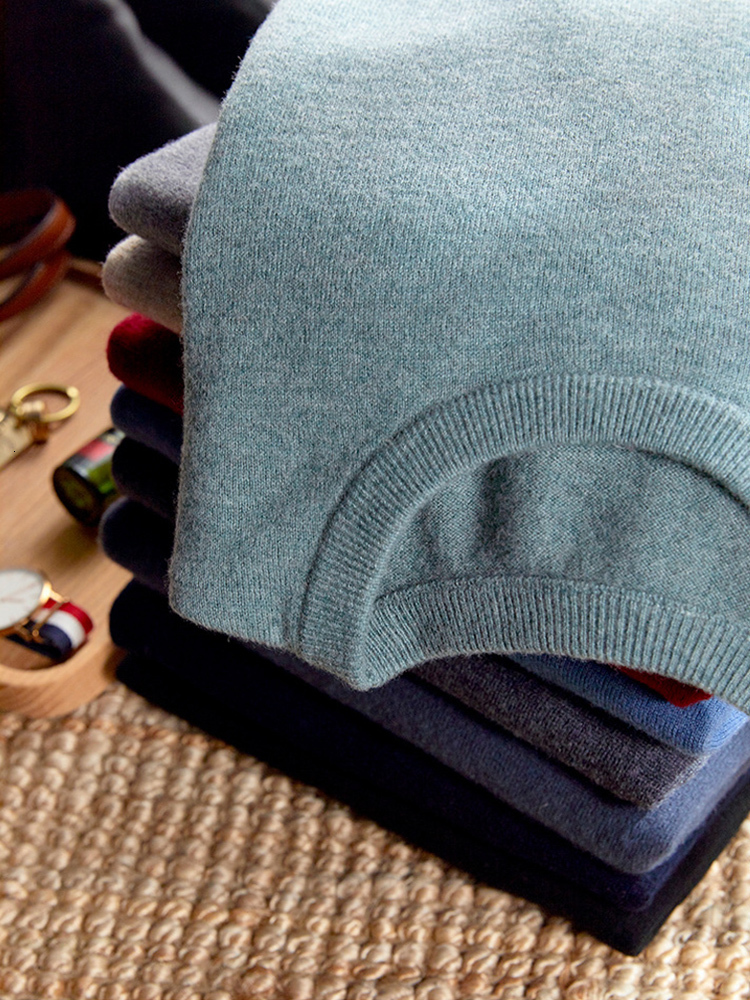 Men's Sweaters SuyaDream Mens Sweaters 100%Merino Wool 3 Necks Plain Pullovers Fall Winter Basic Top for Man Black Blue Grey 230228