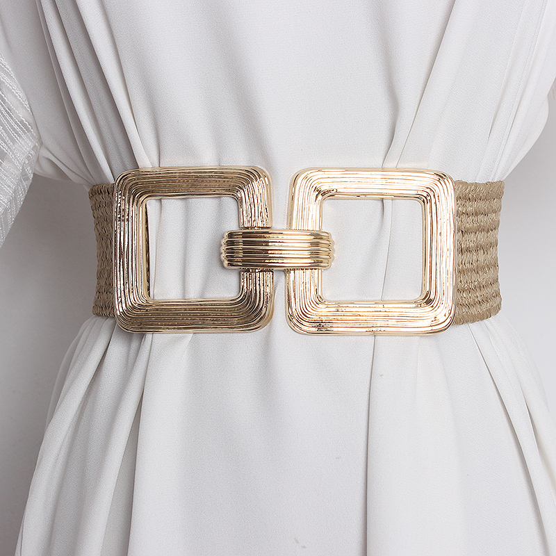 2023 Summer Metal Alloy Square Hook Buckle Waist Belt Bohemian Casual Elastic Strechy Waistband Women Dress Shirt Corset Belts