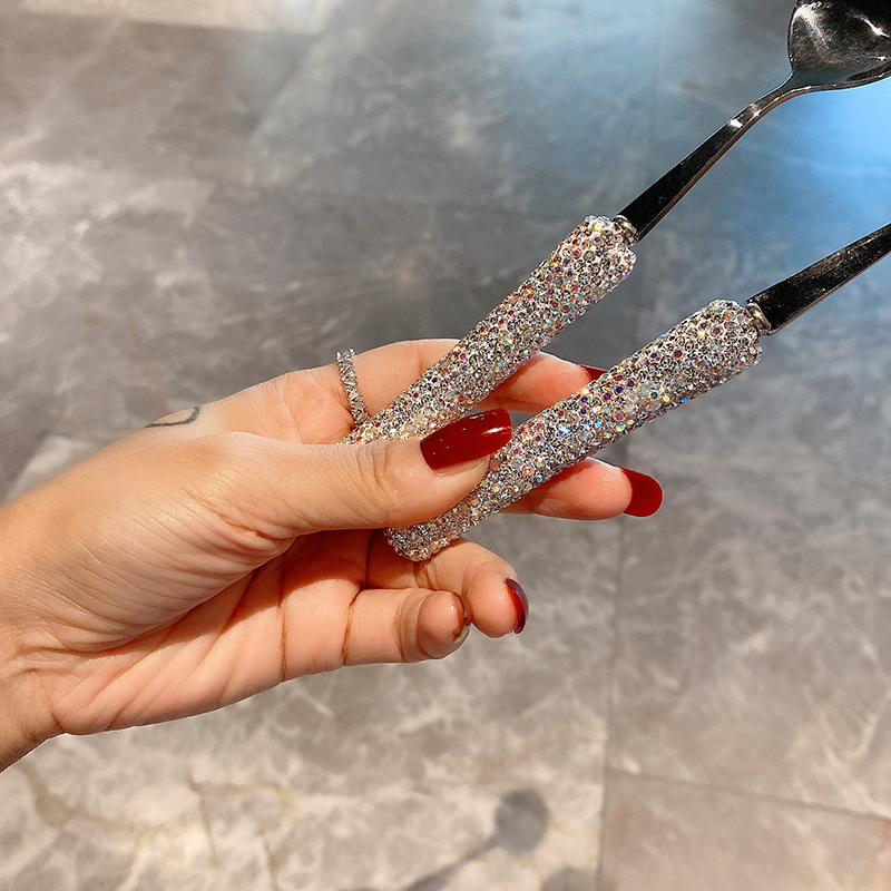 Dinnerware Sets Sparkling Diamond Spoon and Fork 304 Stainless Steel Forks Eco Friendly Cutlery Tableware Flatware Dish 230228