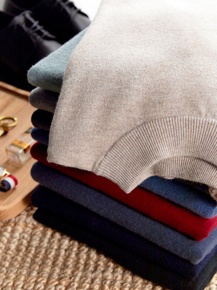 Men's Sweaters SuyaDream Mens Sweaters 100%Merino Wool 3 Necks Plain Pullovers Fall Winter Basic Top for Man Black Blue Grey 230228