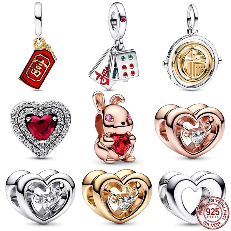 New Popular Pure Silver Valentines Day Charming Scrub Red Love Pearl Is Suitable For Primitive Bracelets Diy Jewelry