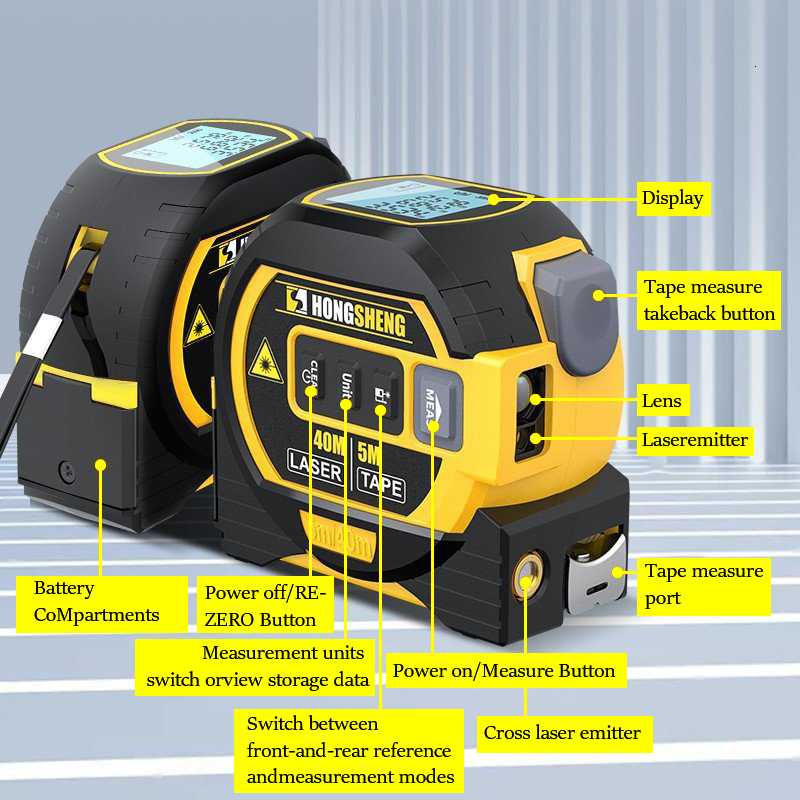 Tape Measures 3 in1 Laser Rangefinder Infrared Measure High-precision Backlight Distance Meter Electronic Cross Line Area Measuring Ruler 230227
