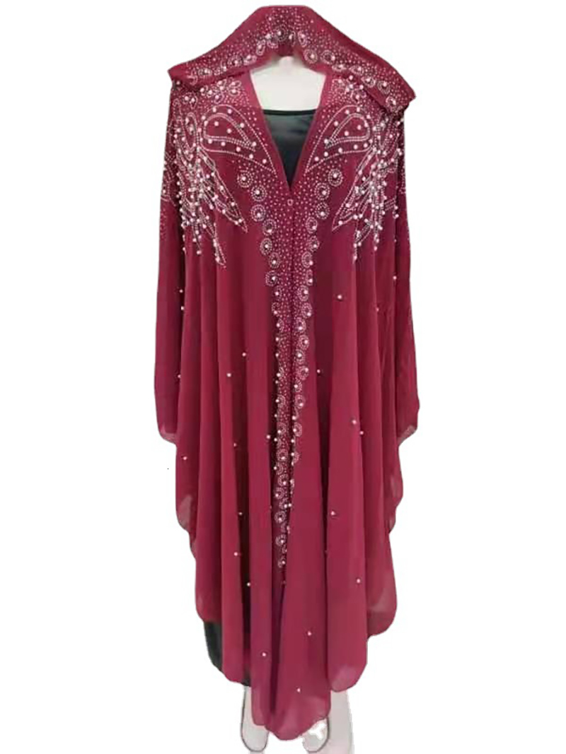 Elegant Chiffon Muslim Abaya Robe For Women: Modest Pearl Embellished Long Church Hijab Dress B4