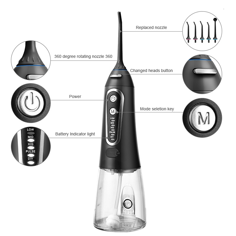 Other Oral Hygiene 5 Modes Oral Irrigator USB Rechargeable Water Floss Portable Dental Water Flosser Jet 300ml Irrigator Dental Teeth Cleaner6 Jet 230
