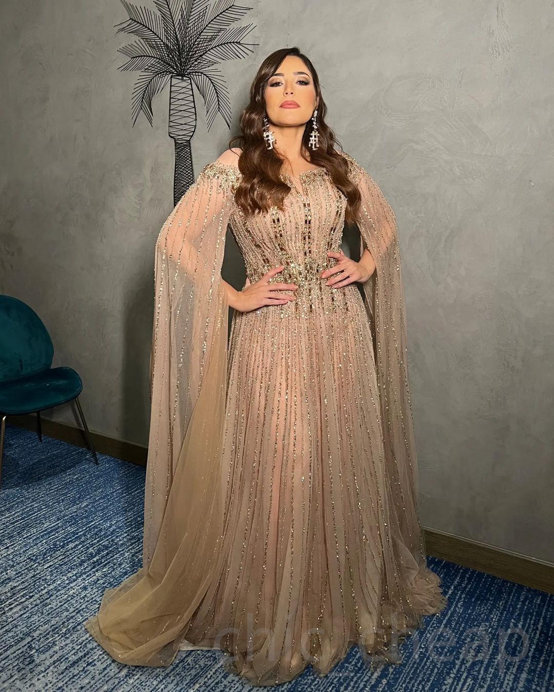 Arabic Aso Ebi Gold A Line Prom Dresses Beaded Crystals Luxurious Evening Formal Party Second Reception Birthday Engagement Gowns Dress ZJ
