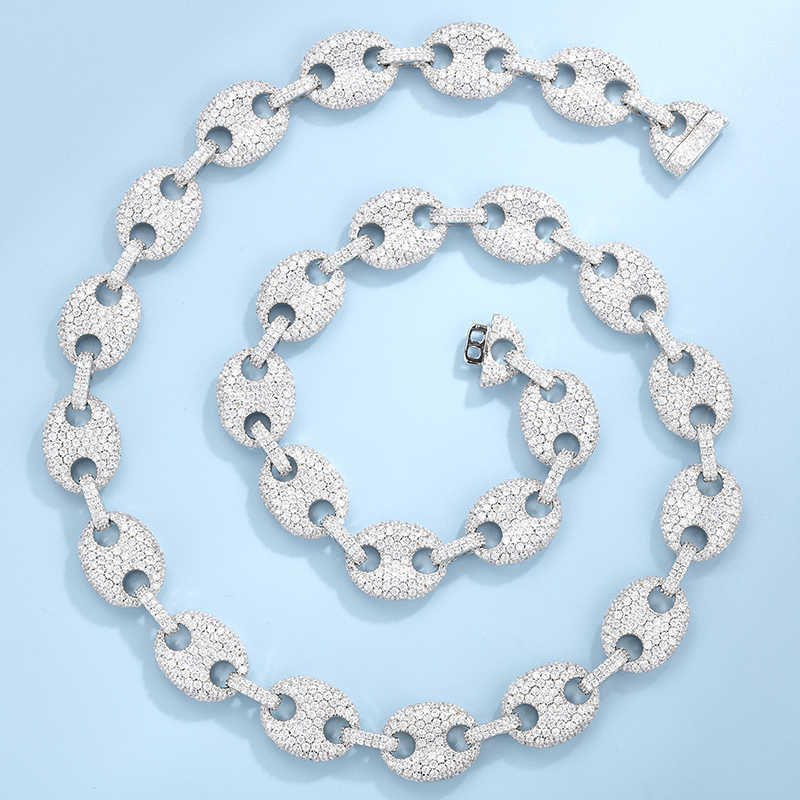 Designer Jewelry Hip Hop Mens 14mm Moissanite Dia Cuban k Necklace Sterg Sier Iced Out Pig Nose Chain Necklaces