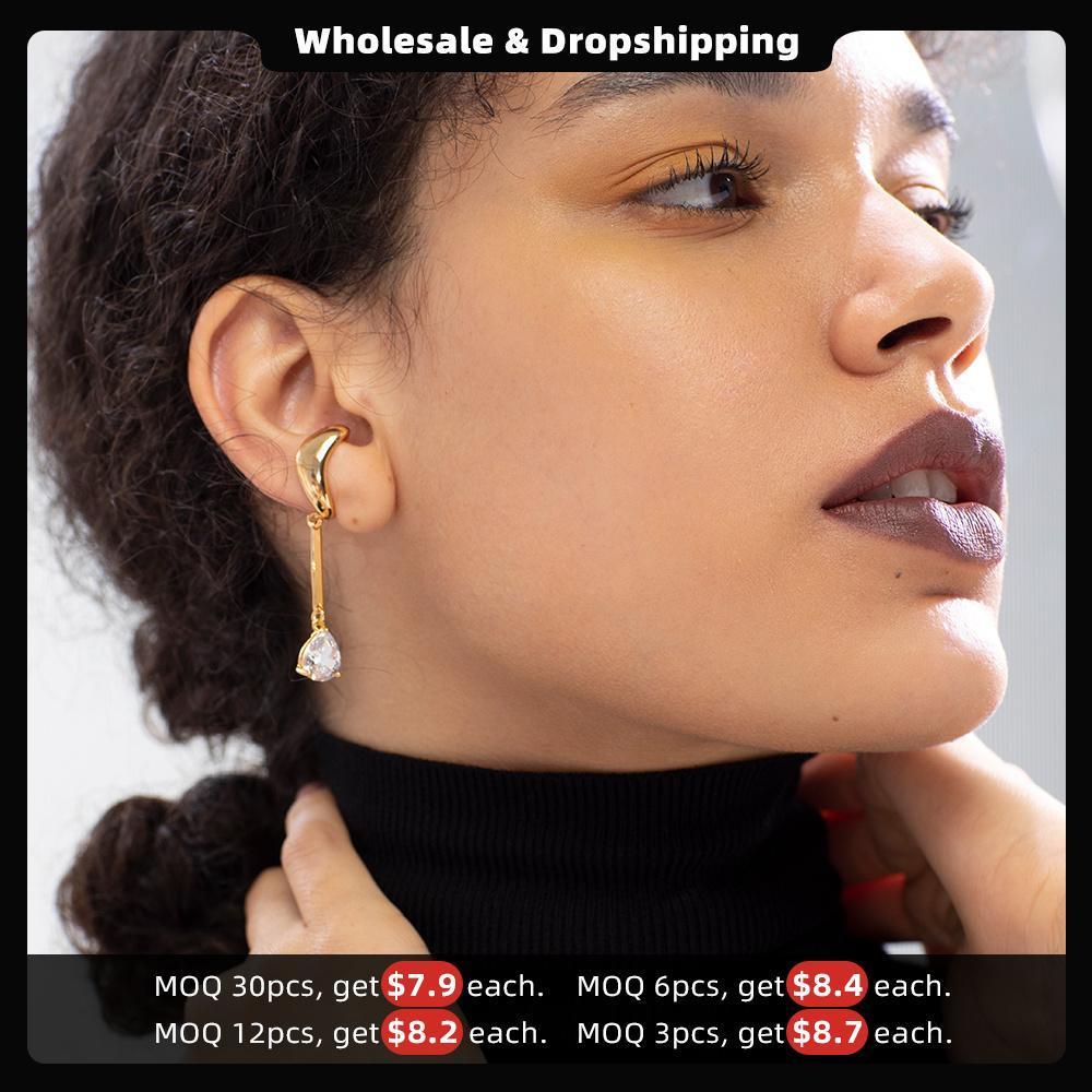Ear Cuff ENFASHION Asymmetric Water Droplets Crystal Ear Cuff Clip On Earrings For Women Gold Color Earcuff Earings Fashion Jewelry E1151 230228