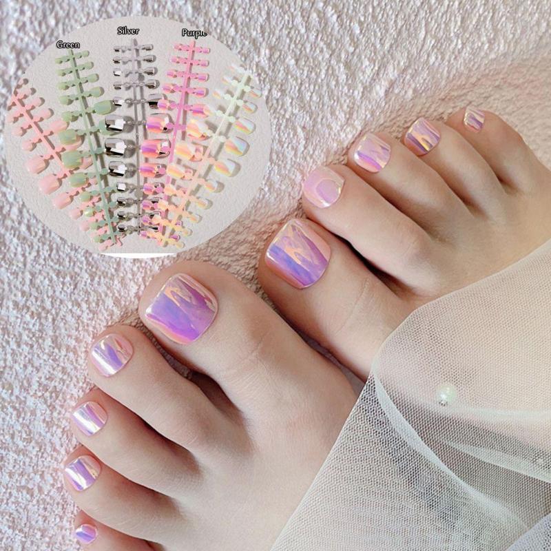 False Nails 24pcs Square Aurora Mirror Toe Short Articficial Fake Toenails Press On Foot Manicure Art Tips No Glue, Silver
False Nails 24pcs Square Aurora Mirror Toe Short Articficial Fake Toenails Press On Foot Manicure Art Tips No Glue, Silver