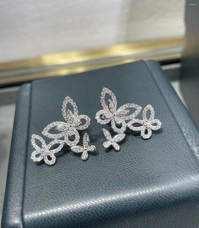 Stud Earrings Fashion Womens Three Butterfly Pear Zircon Earring 925 Sterling Silver Crystal Animal Wedding Party Jewelry