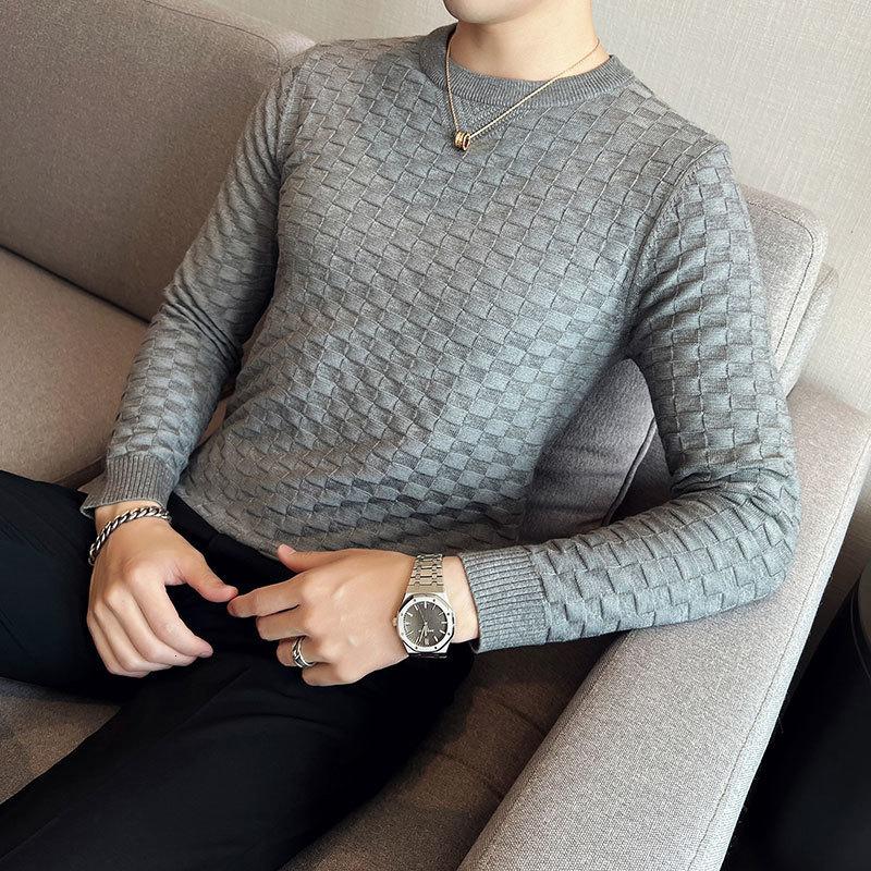 Men's Sweaters Men's Autumn/Winter Thermal Knit Sweater/Male Slim Fit Plaid Fashion Round Collar Set Head Sweaters Jumper Casual Sweater 230