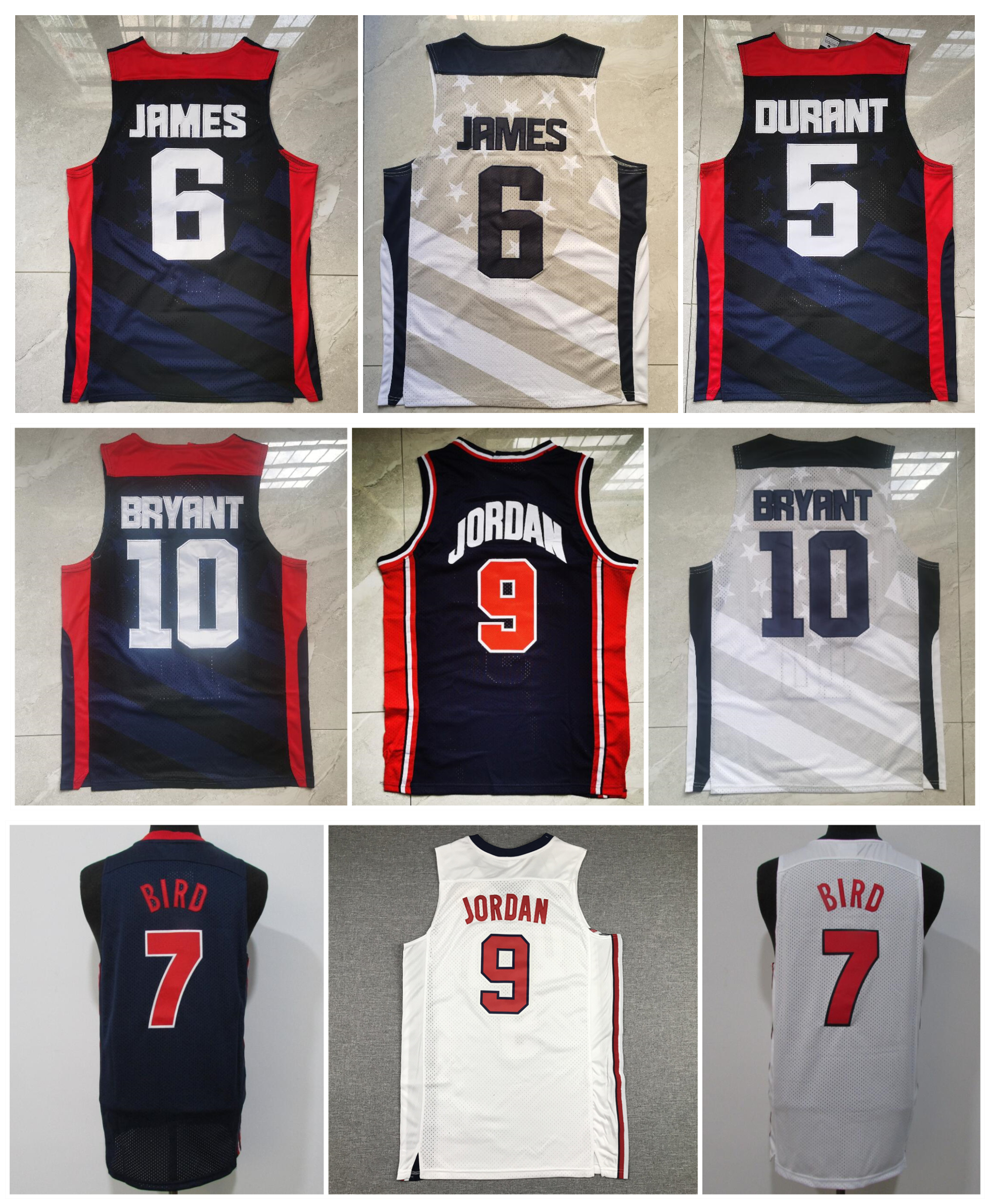 2012 Team USA 9 Michael Jor dan Basketball Jersey Bryant Kevin Durant James Larry Bird Throwback Jerseys White BlueSize S-XXL