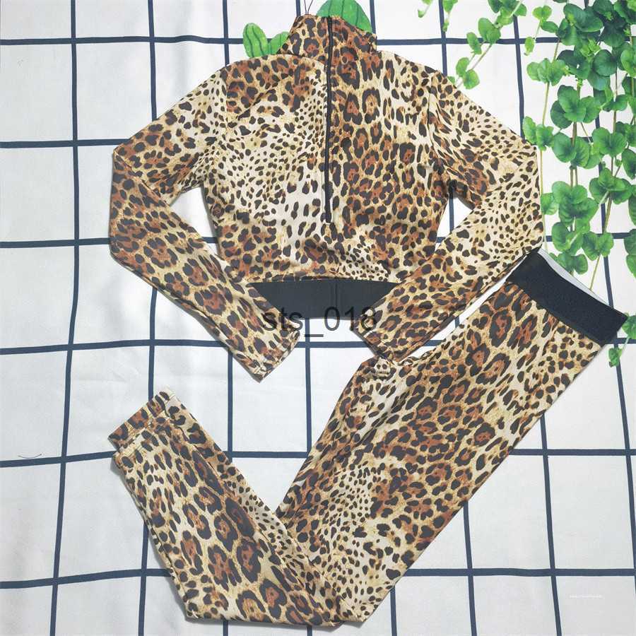 Swim wear Cheetah Swim Wear Women's Two Piece Pants Tracksuits Yoga Suits Leopard Black Print Long Sleeves Waist Slim Leggings Sport Suit T230228