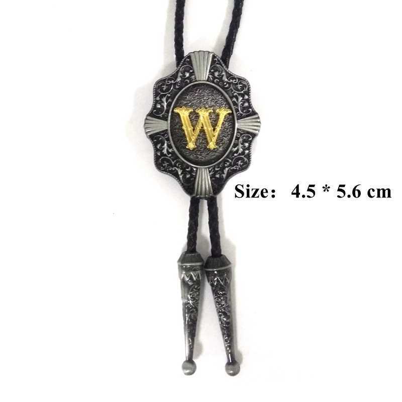 Neck Ties Golden Initial Letter A to Z Antique Silver Western Cowboy Rodeo Bolo Tie Adjustable Novelty Neckties for Men Accessories Gifts J230227