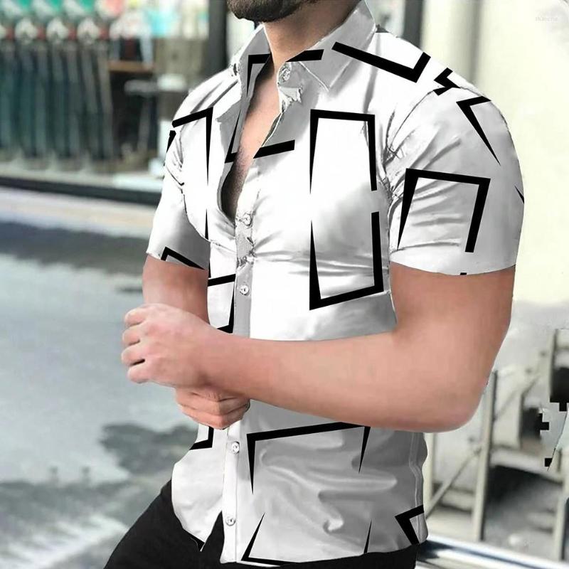 Men's Casual Shirts Summer Mens Fashion Loose Streetwear Male 3D Abstract Geometry Pattern Short Sleeve Versatile Button Up Blouses