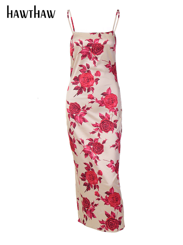 Basic Casual Dresses Hawthaw Women Floral Printed Bodycon Party Beach Vacation Midi Dress Streetwear Summer Clothes Wholesale Items For Business 23053