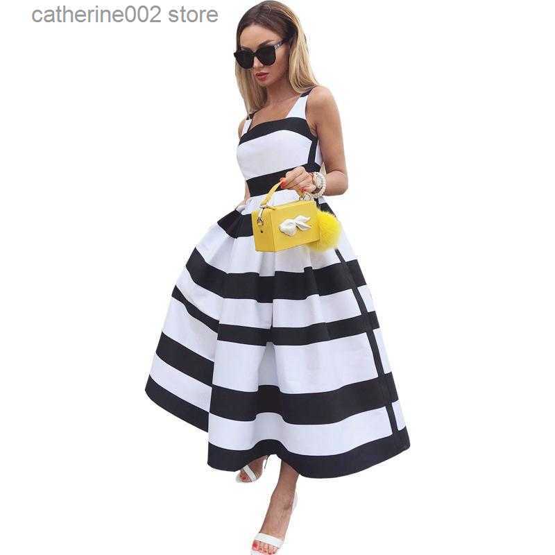 Casual Dresses Casual Dresses Women Elegant Off Shoulder Long Party Dress Summer Striped Print Sleeveless Fashion Chic A-Line Suspender Beach T230601