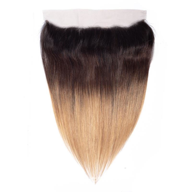 Yirubeauty Indian Virgin Human Hair Extensions 1B/4/27 Three Tone Color 10-30inch Body Wave 3 Bundles With 13X4 Lace Frontal Free Part