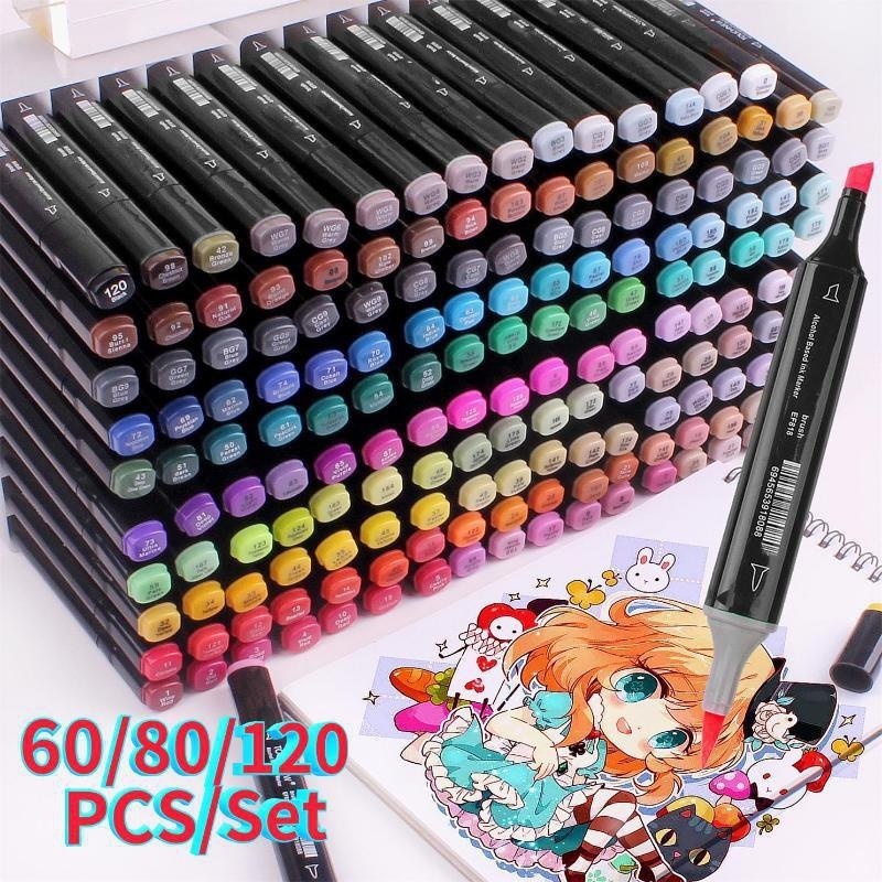 Painting Pens 18 24 30 40 60 80 120 Colors Single Art Markers Brush Pen Sketch Alcohol Based Dual Head Manga Drawing Supplies 230601